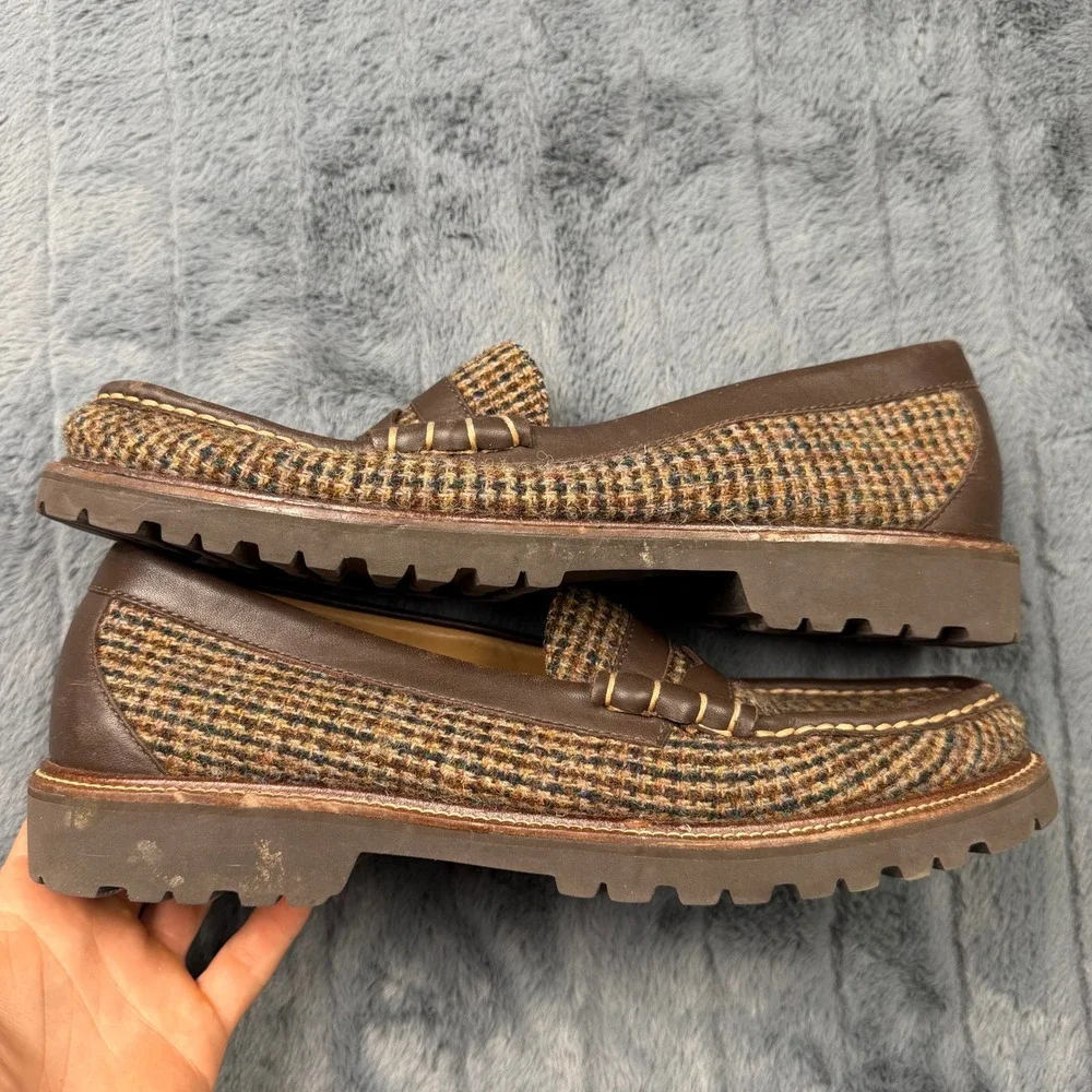 GH Bass Weejuns Harris Tweed Penny Loafers Mens 12 Brown Wool Lug Sole BAZ4W513